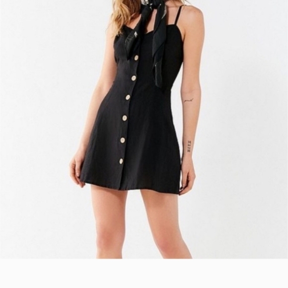 Urban Outfitters Linen Blend Black Strappy Back Dress M - Picture 2 of 8